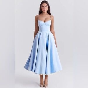 Elegant Blue Lavish Ivy Ball Gown with Lace top trim and tulle bottom trim